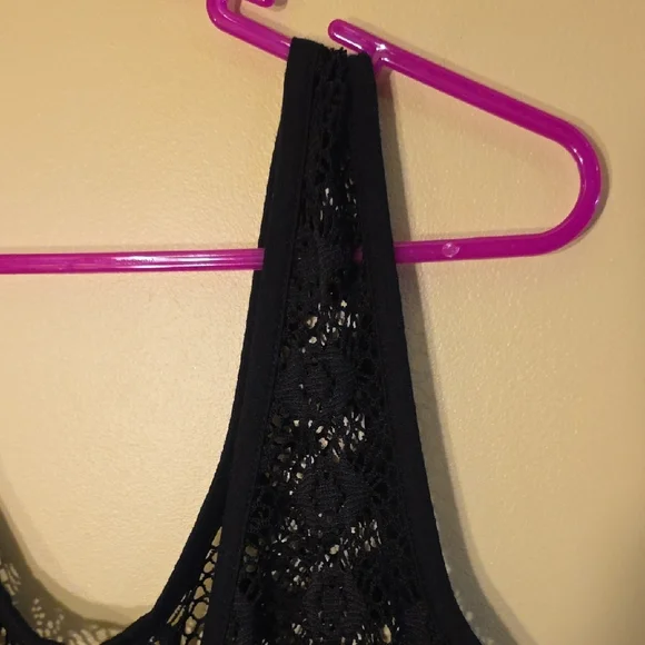 Pacific Beach Elegant Black Lace Top Swim Coverup w/Tie Up Detail - Picture 9 of 10